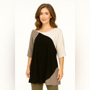 For Cynthia linen blend color block tunic top dress size large lagenlook coastal